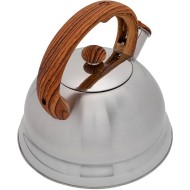 Chaleira 3 Litros 24cm Com Apito Em Inox Com Alça Na Cor Bambu
